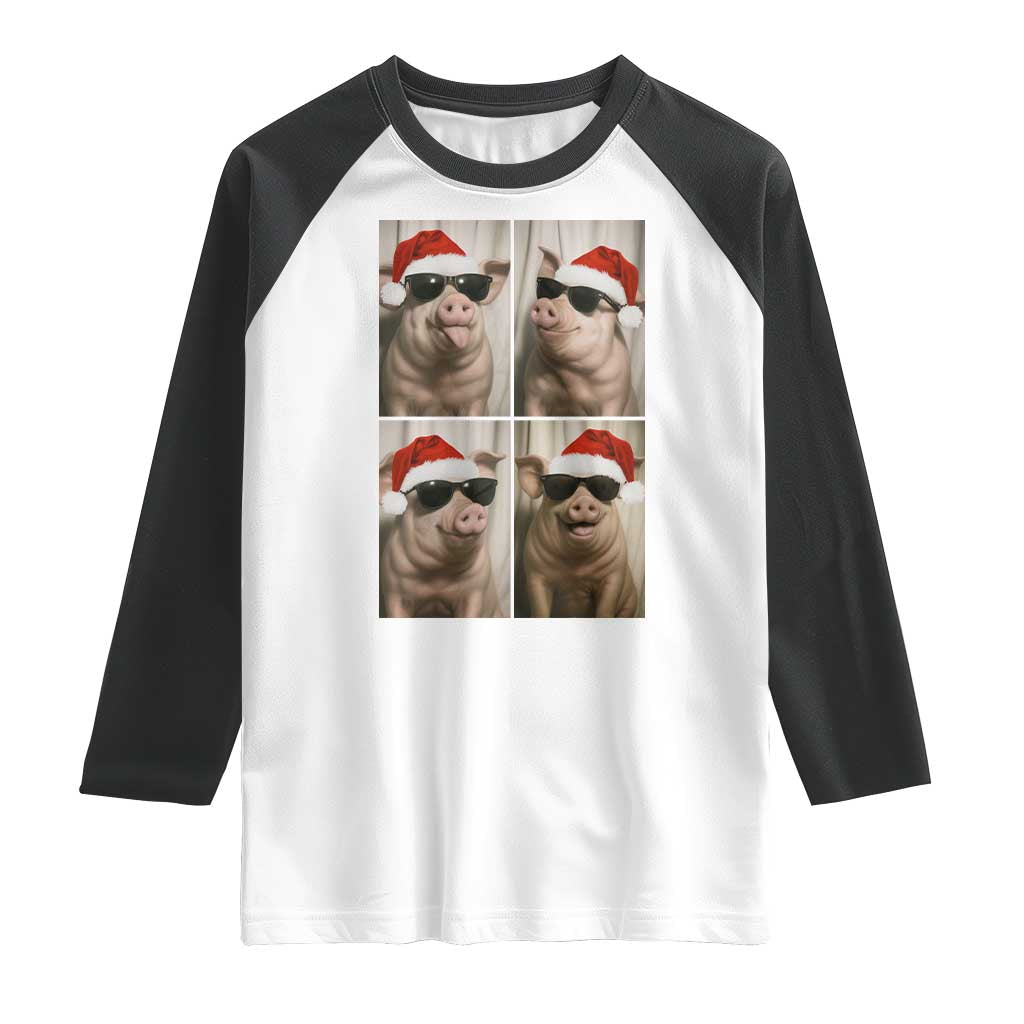 Cute Pig Christmas Selfie Raglan Shirt Funny Holiday Photobooth Gift TS12 White Black Print Your Wear
