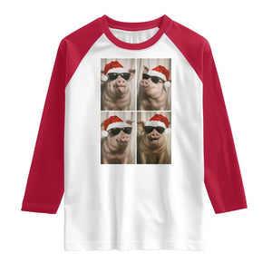 Cute Pig Christmas Selfie Raglan Shirt Funny Holiday Photobooth Gift TS12 White Red Print Your Wear
