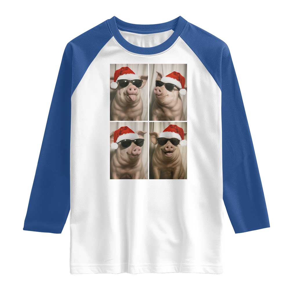 Cute Pig Christmas Selfie Raglan Shirt Funny Holiday Photobooth Gift TS12 White Royal Print Your Wear