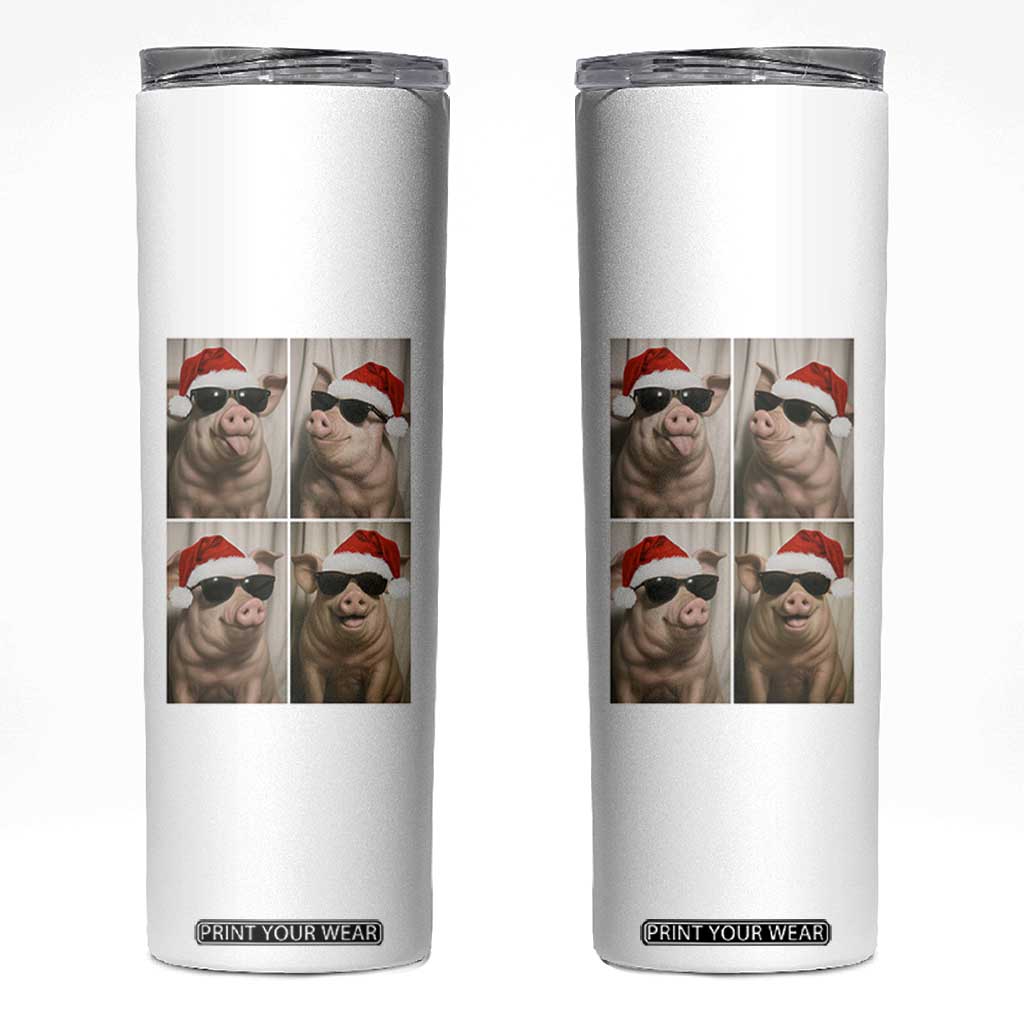 Cute Pig Christmas Selfie Skinny Tumbler Funny Holiday Photobooth Gift TS12 White Print Your Wear