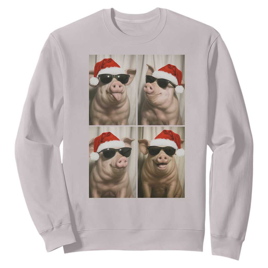 Cute Pig Christmas Selfie Sweatshirt Funny Holiday Photobooth Gift TS12 Ice Gray Print Your Wear