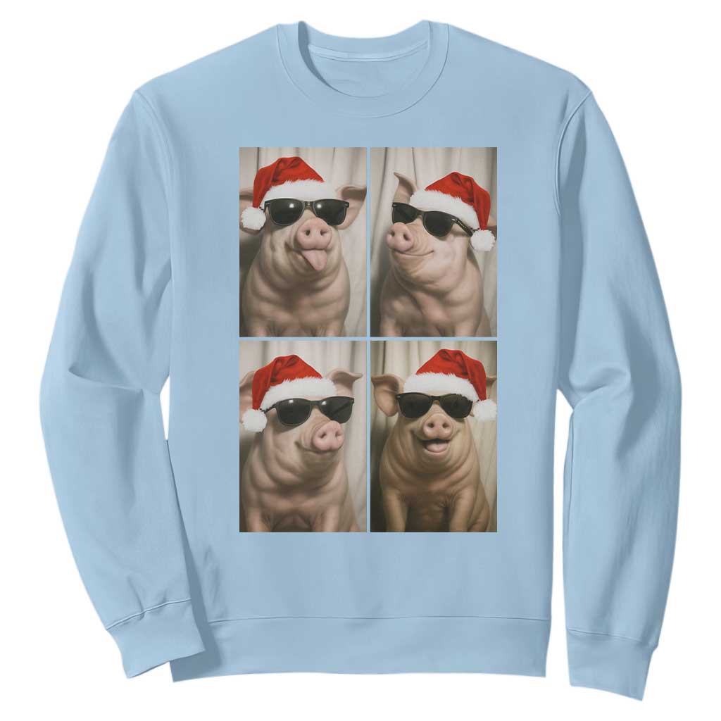 Cute Pig Christmas Selfie Sweatshirt Funny Holiday Photobooth Gift TS12 Light Blue Print Your Wear