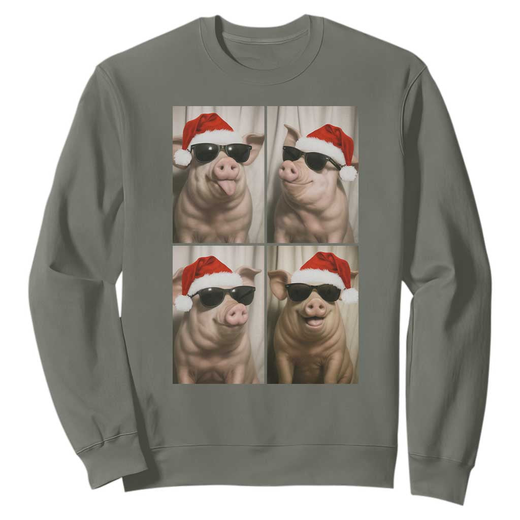 Cute Pig Christmas Selfie Sweatshirt Funny Holiday Photobooth Gift TS12 Military Green Print Your Wear
