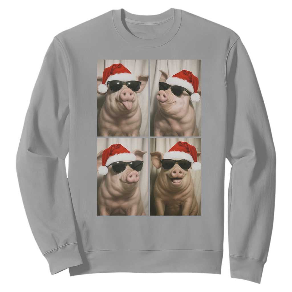Cute Pig Christmas Selfie Sweatshirt Funny Holiday Photobooth Gift TS12 Sport Gray Print Your Wear