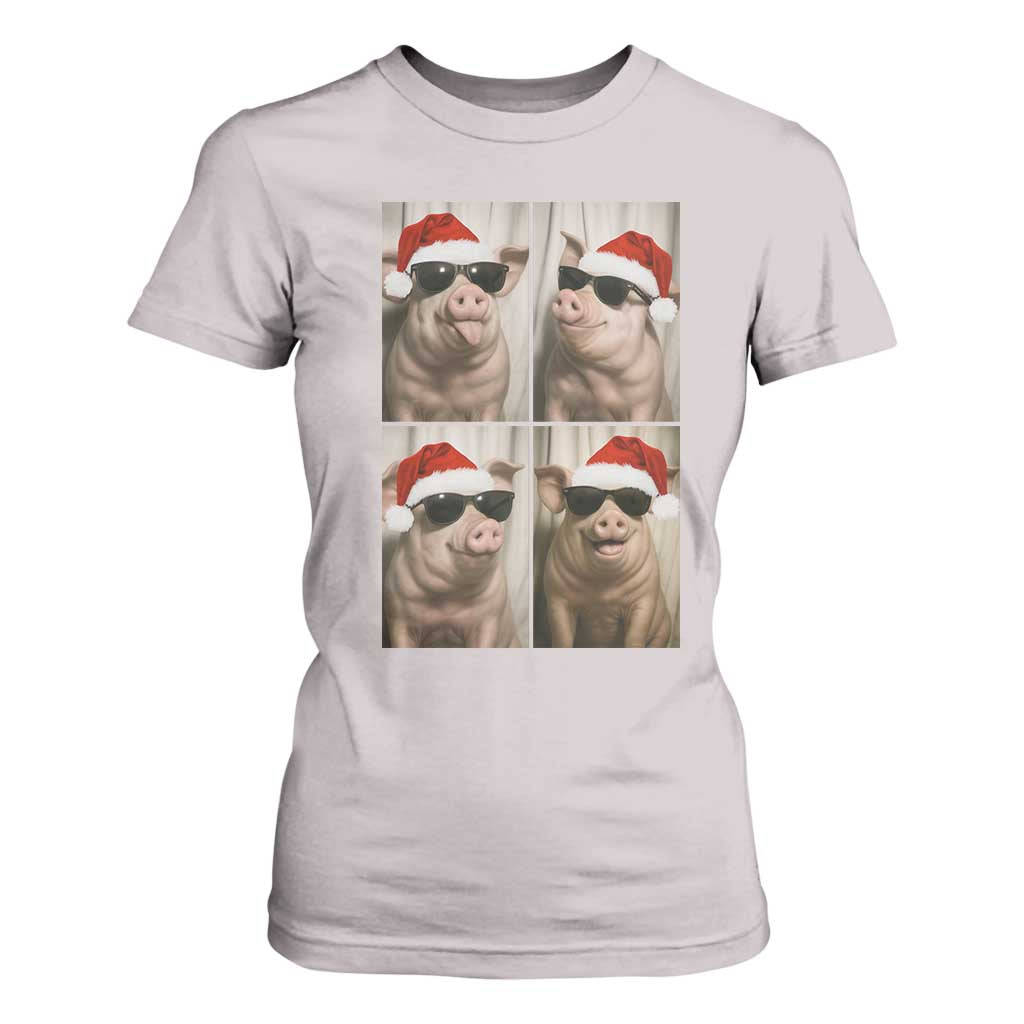 Cute Pig Christmas Selfie T Shirt For Women Funny Holiday Photobooth Gift TS12 Ice Gray Print Your Wear