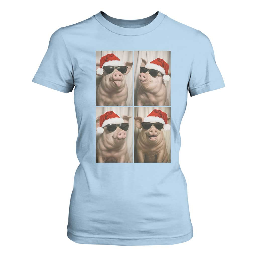 Cute Pig Christmas Selfie T Shirt For Women Funny Holiday Photobooth Gift TS12 Light Blue Print Your Wear