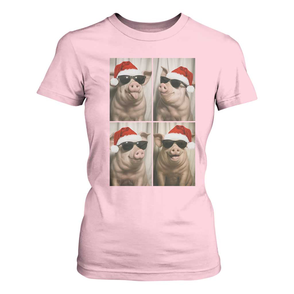 Cute Pig Christmas Selfie T Shirt For Women Funny Holiday Photobooth Gift TS12 Light Pink Print Your Wear