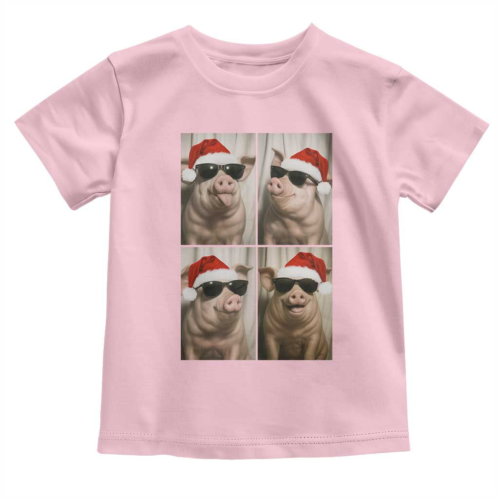 Cute Pig Christmas Selfie Toddler T Shirt Funny Holiday Photobooth Gift TS12 Light Pink Print Your Wear