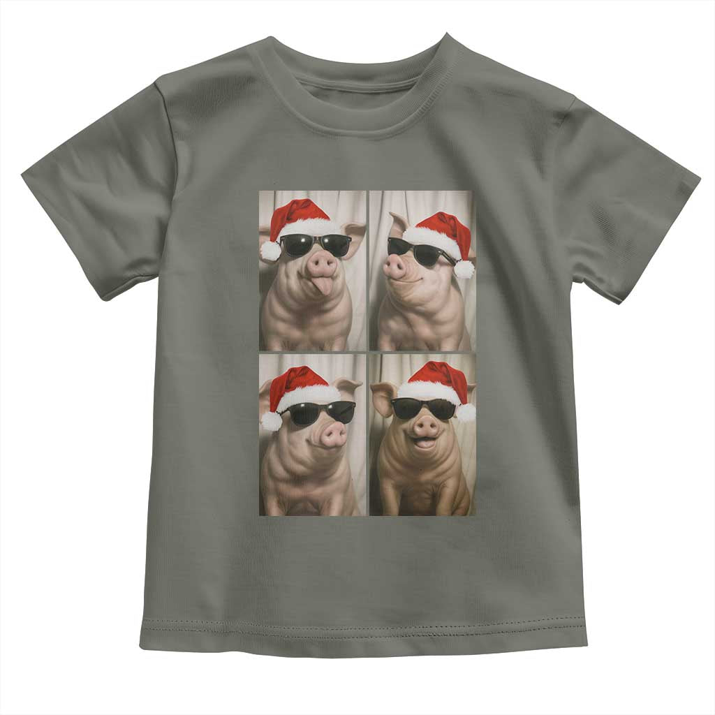 Cute Pig Christmas Selfie Toddler T Shirt Funny Holiday Photobooth Gift TS12 Military Green Print Your Wear