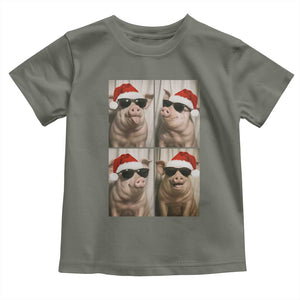Cute Pig Christmas Selfie Toddler T Shirt Funny Holiday Photobooth Gift TS12 Military Green Print Your Wear