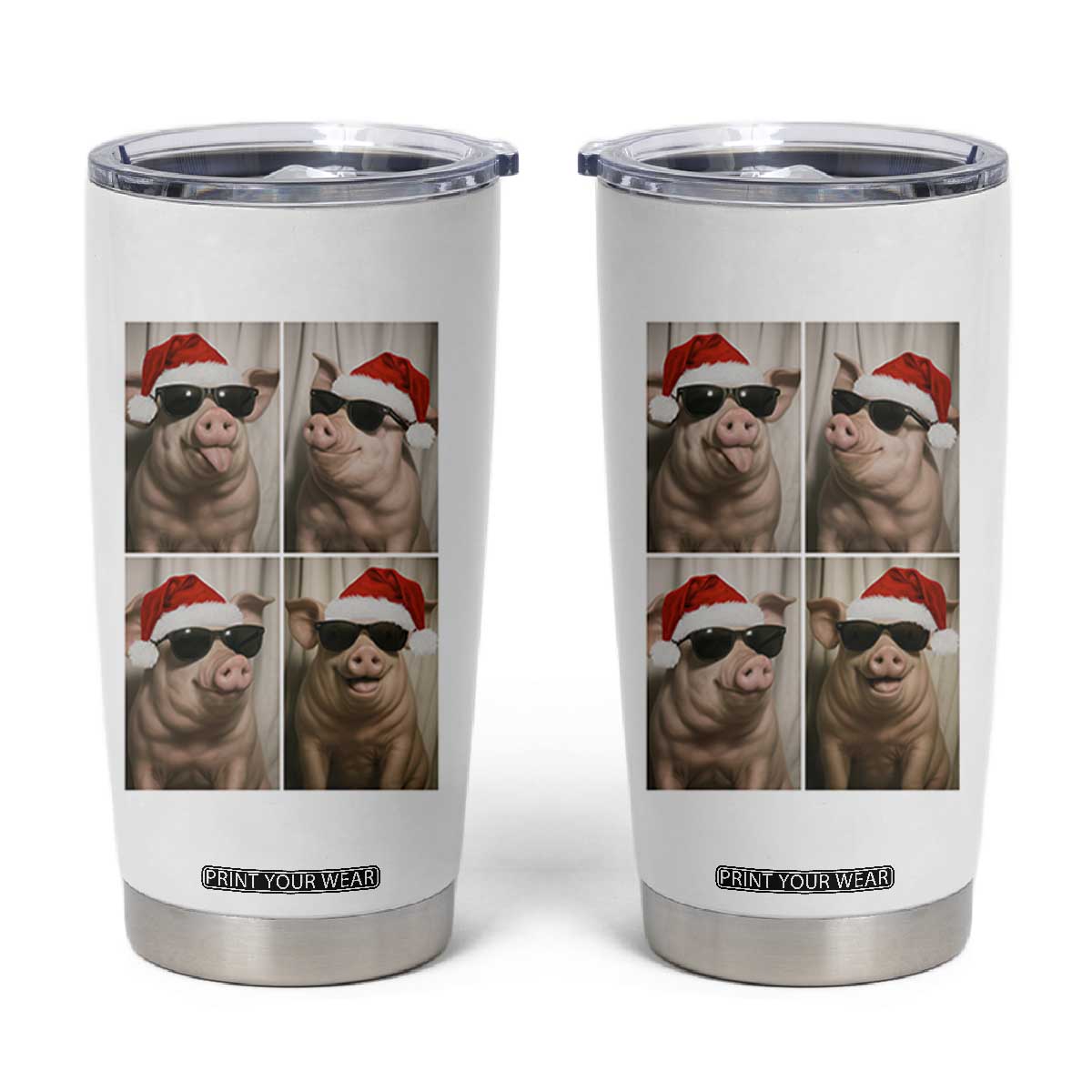 Cute Pig Christmas Selfie Tumbler Cup Funny Holiday Photobooth Gift TS12 White Print Your Wear