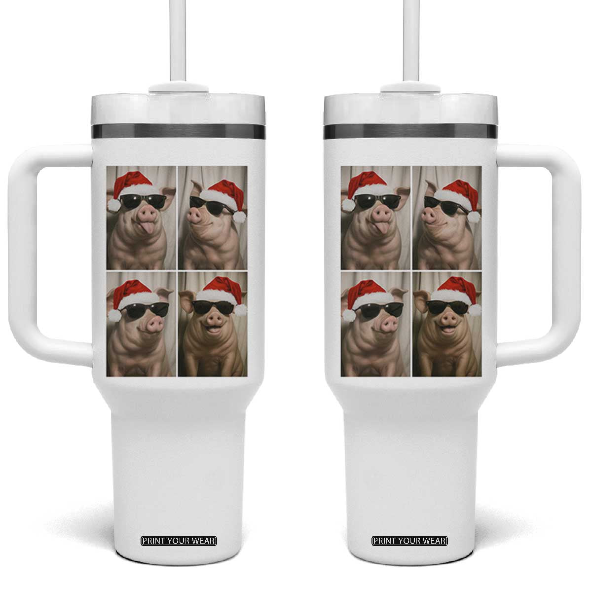 Cute Pig Christmas Selfie Tumbler With Handle Funny Holiday Photobooth Gift TS12 One Size: 40 oz White Print Your Wear