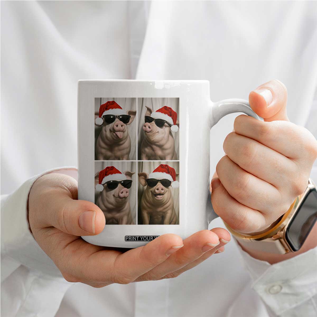 Cute Pig Christmas Selfie Coffee Mug Funny Holiday Photobooth Gift TS12 Print Your Wear