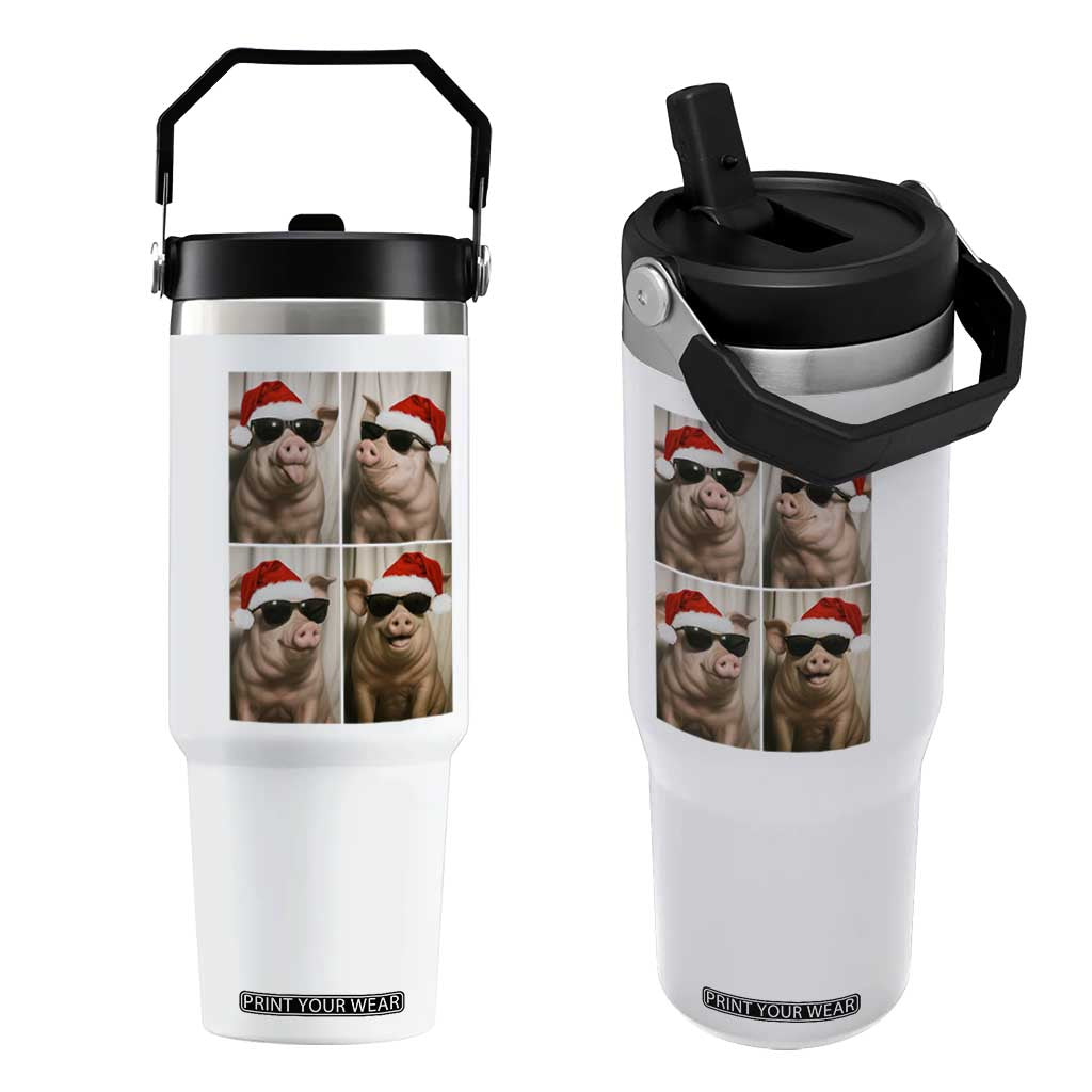 Cute Pig Christmas Selfie Flip Straw Tumbler Funny Holiday Photobooth Gift TS12 One Size: 30 oz White Print Your Wear