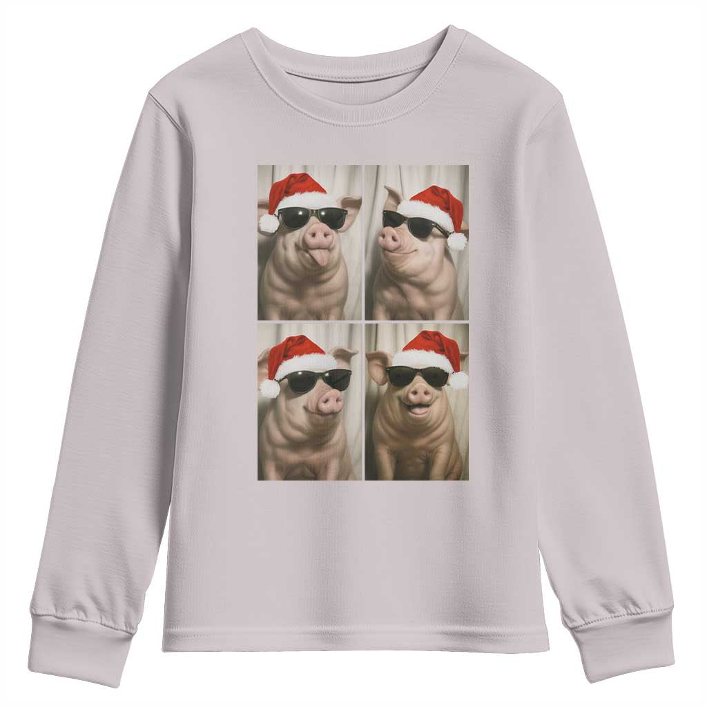 Cute Pig Christmas Selfie Youth Sweatshirt Funny Holiday Photobooth Gift TS12 Ice Gray Print Your Wear