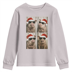 Cute Pig Christmas Selfie Youth Sweatshirt Funny Holiday Photobooth Gift TS12 Ice Gray Print Your Wear