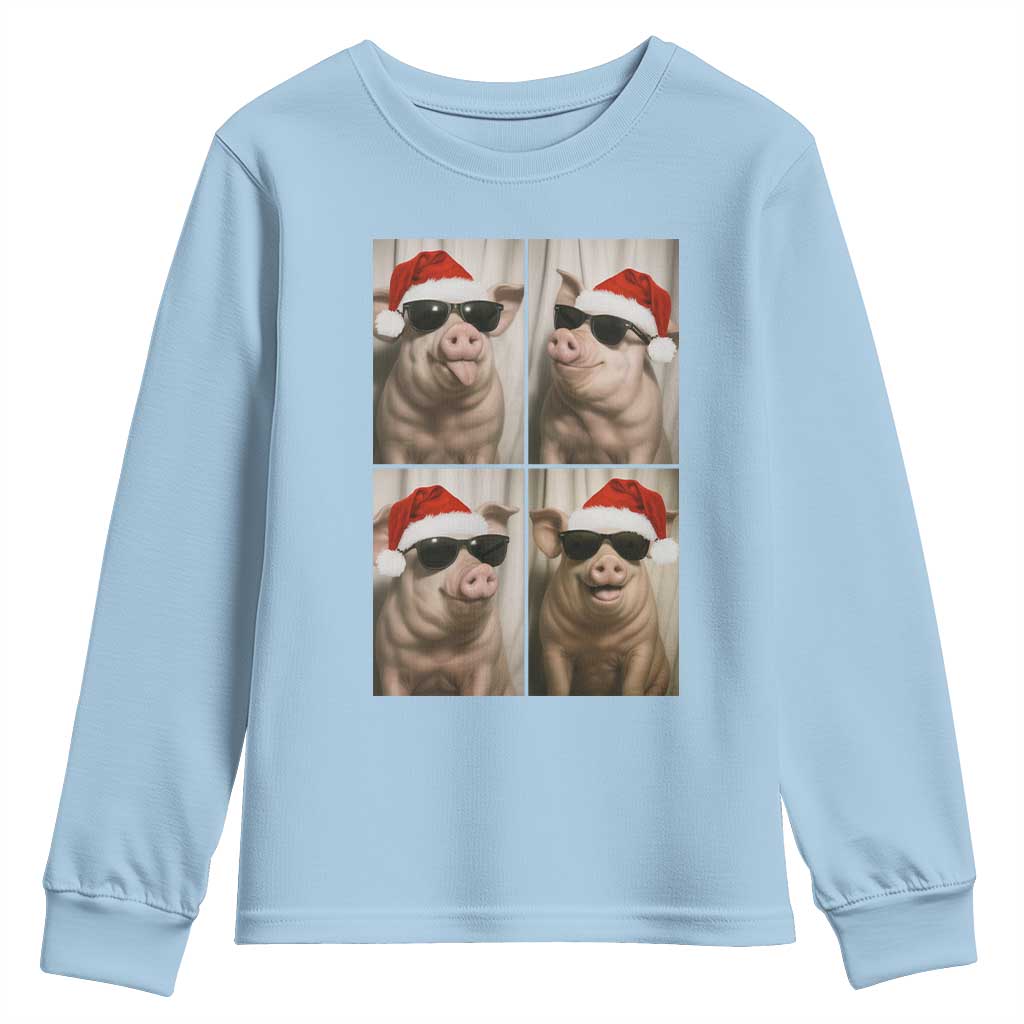 Cute Pig Christmas Selfie Youth Sweatshirt Funny Holiday Photobooth Gift TS12 Light Blue Print Your Wear