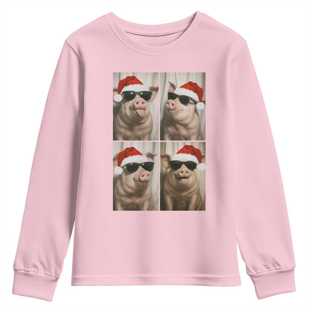 Cute Pig Christmas Selfie Youth Sweatshirt Funny Holiday Photobooth Gift TS12 Light Pink Print Your Wear