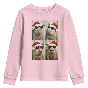 Cute Pig Christmas Selfie Youth Sweatshirt Funny Holiday Photobooth Gift TS12 Light Pink Print Your Wear