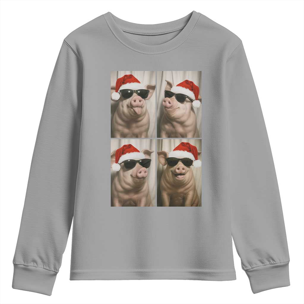 Cute Pig Christmas Selfie Youth Sweatshirt Funny Holiday Photobooth Gift TS12 Sport Gray Print Your Wear