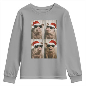 Cute Pig Christmas Selfie Youth Sweatshirt Funny Holiday Photobooth Gift TS12 Sport Gray Print Your Wear