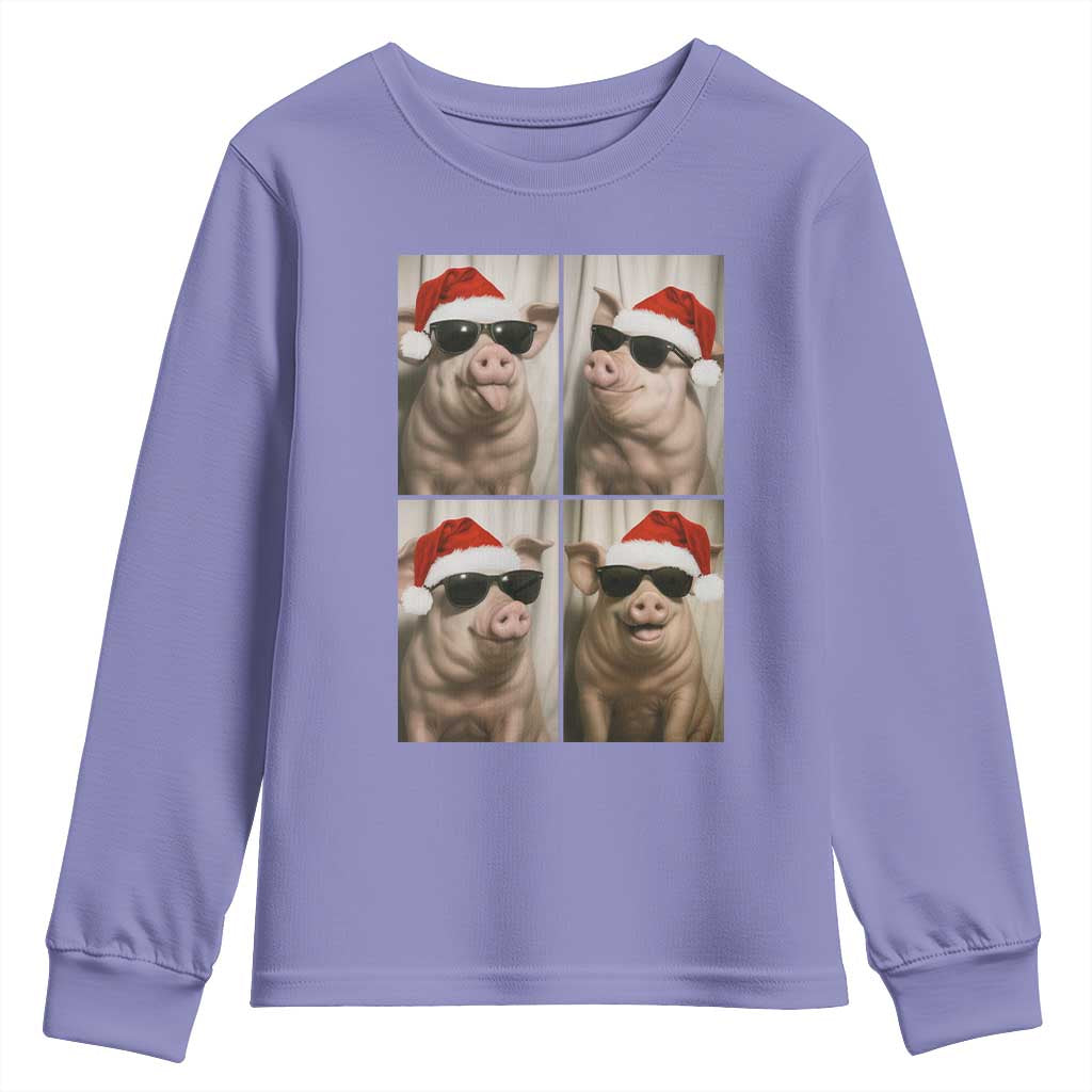 Cute Pig Christmas Selfie Youth Sweatshirt Funny Holiday Photobooth Gift TS12 Violet Print Your Wear