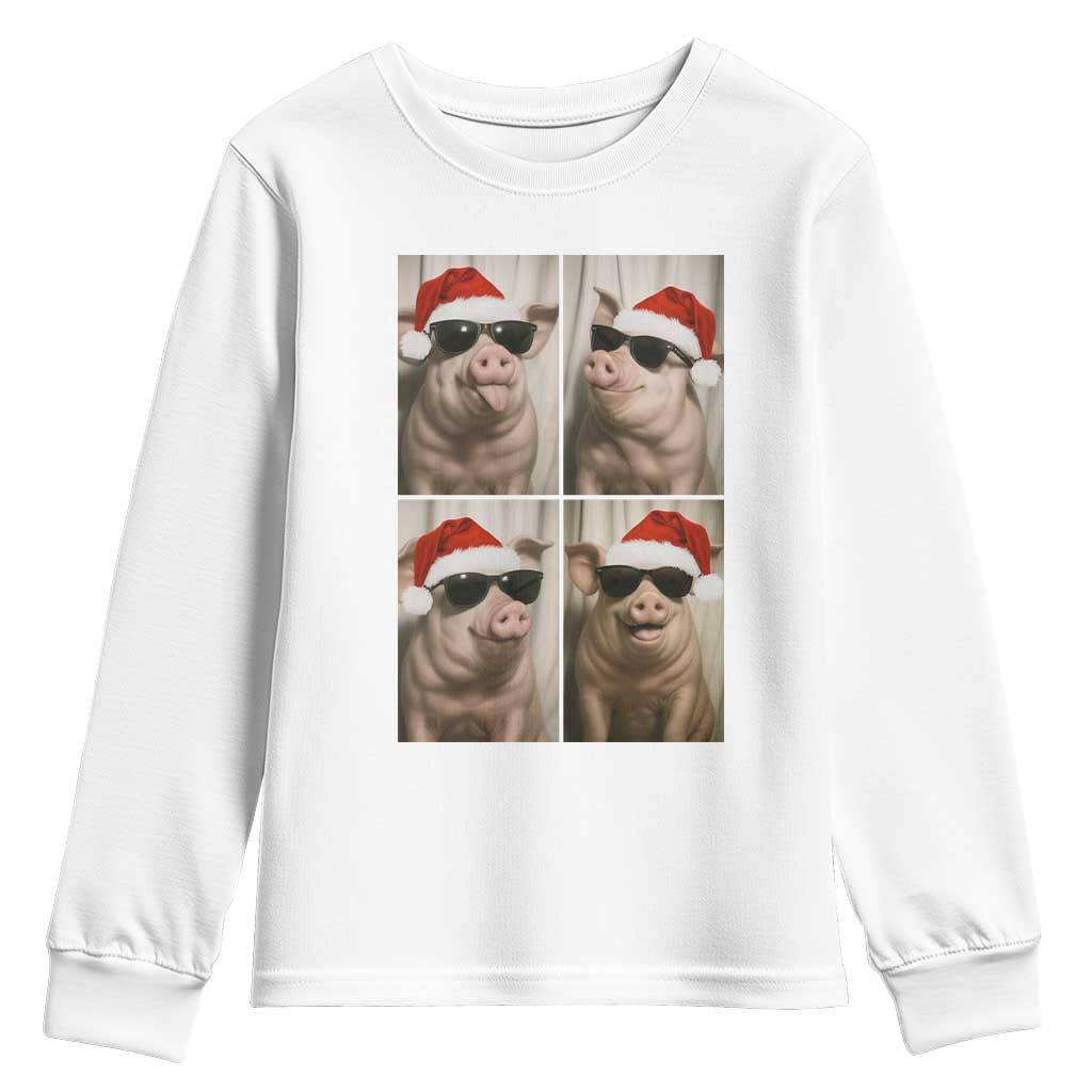 Cute Pig Christmas Selfie Youth Sweatshirt Funny Holiday Photobooth Gift TS12 White Print Your Wear