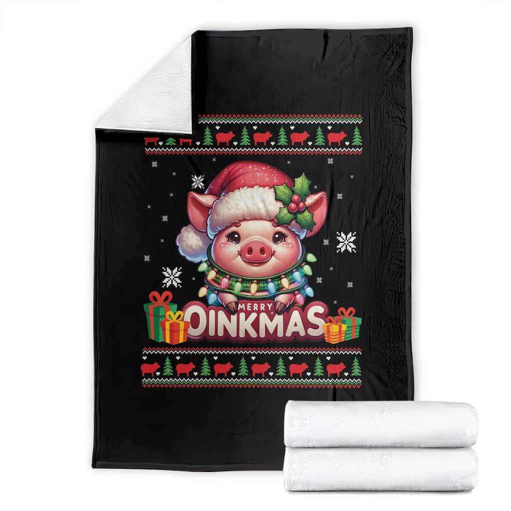 Funny Merry Oinkmas Throw Blanket Pig Lover Ugly Christmas Gift TS12 Black Print Your Wear