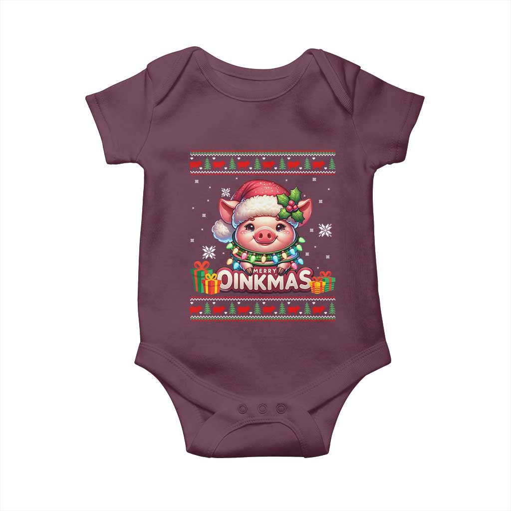 Funny Merry Oinkmas Baby Onesie Pig Lover Ugly Christmas Gift TS12 Maroon Print Your Wear