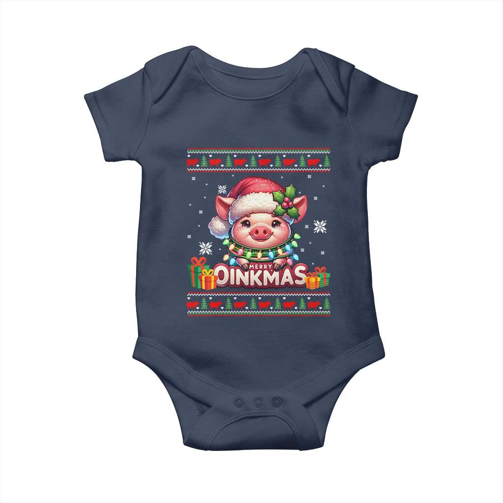 Funny Merry Oinkmas Baby Onesie Pig Lover Ugly Christmas Gift TS12 Navy Print Your Wear
