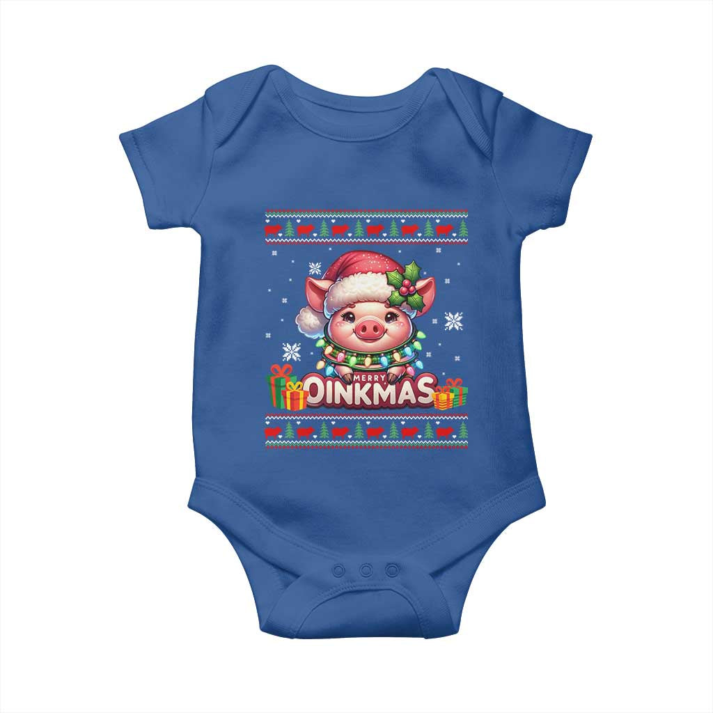 Funny Merry Oinkmas Baby Onesie Pig Lover Ugly Christmas Gift TS12 Royal Blue Print Your Wear