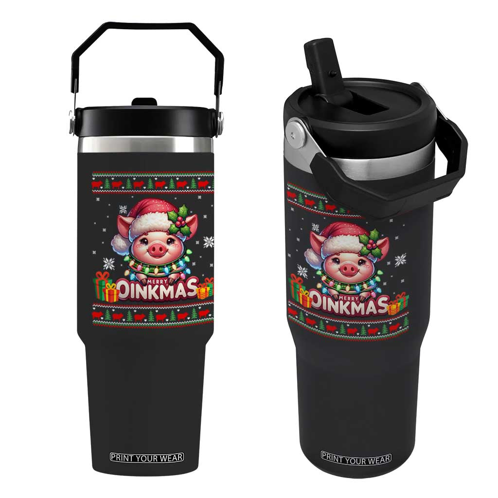 Funny Merry Oinkmas Flip Straw Tumbler Pig Lover Ugly Christmas Gift TS12 One Size: 30 oz Black Print Your Wear