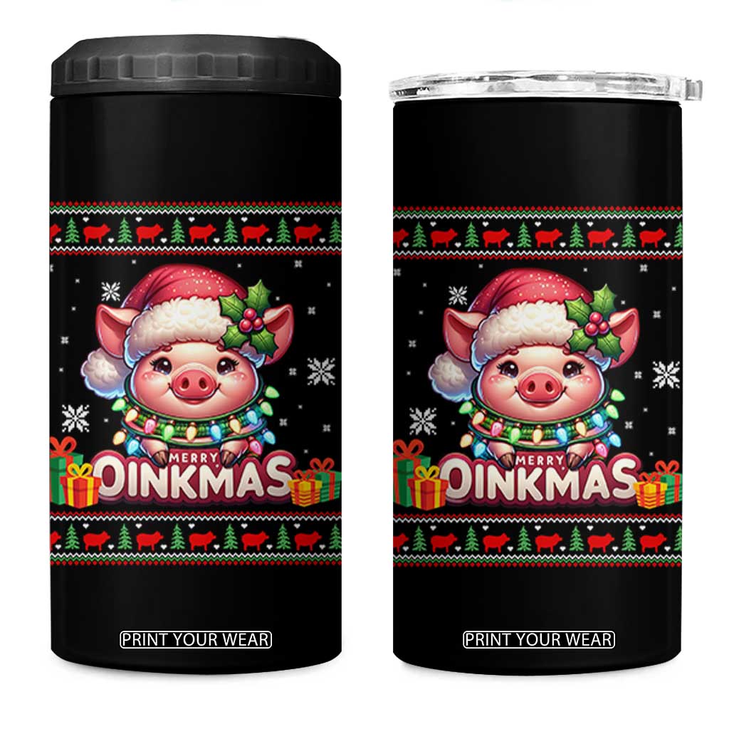 Funny Merry Oinkmas 4 in 1 Can Cooler Tumbler Pig Lover Ugly Christmas Gift TS12 One Size: 16 oz Black Print Your Wear