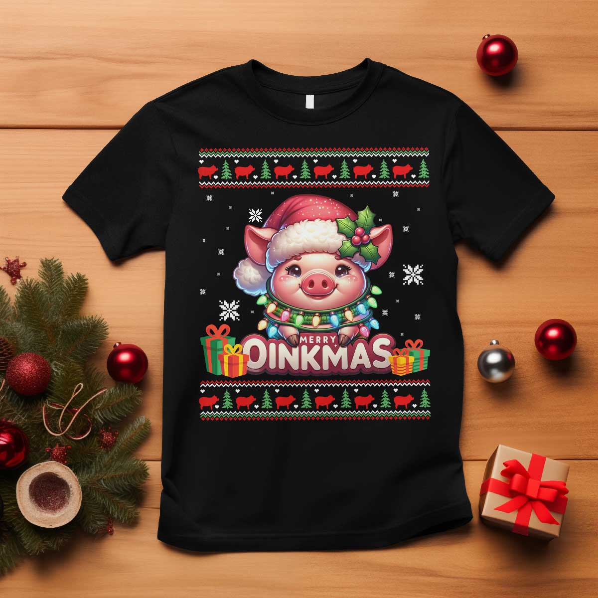 Funny Merry Oinkmas T Shirt Pig Lover Ugly Christmas Gift TS12 Black Print Your Wear