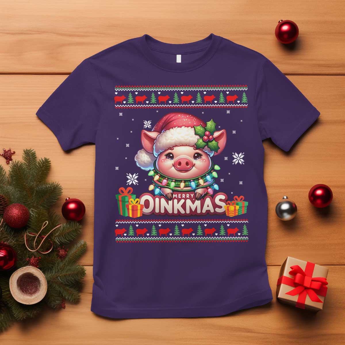 Funny Merry Oinkmas T Shirt Pig Lover Ugly Christmas Gift TS12 Purple Print Your Wear