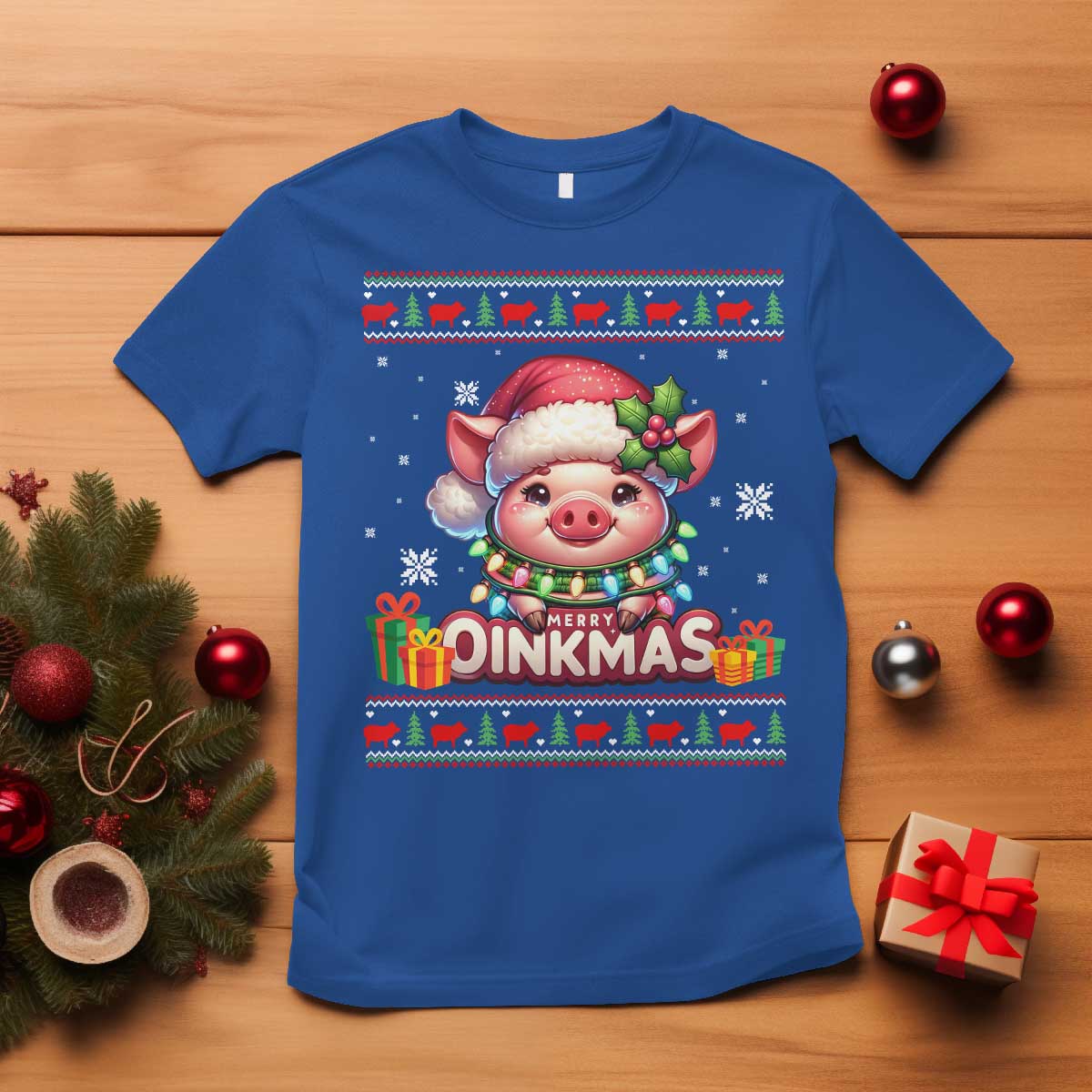 Funny Merry Oinkmas T Shirt Pig Lover Ugly Christmas Gift TS12 Royal Blue Print Your Wear