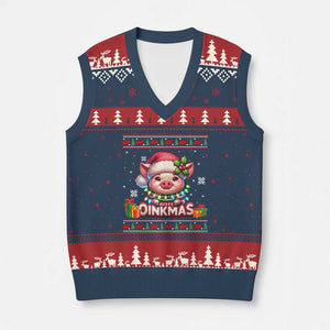 Funny Merry Oinkmas V-Neck Knit Sweater Vest Pig Lover Ugly Xmas Gift TS12 Navy Red Print Your Wear