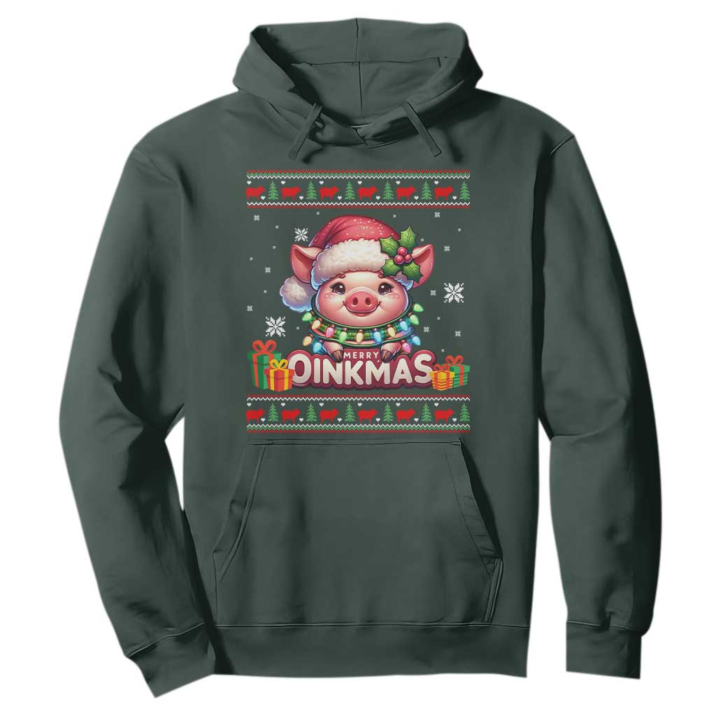 Funny Merry Oinkmas Hoodie Pig Lover Ugly Christmas Gift TS12 Dark Forest Green Print Your Wear