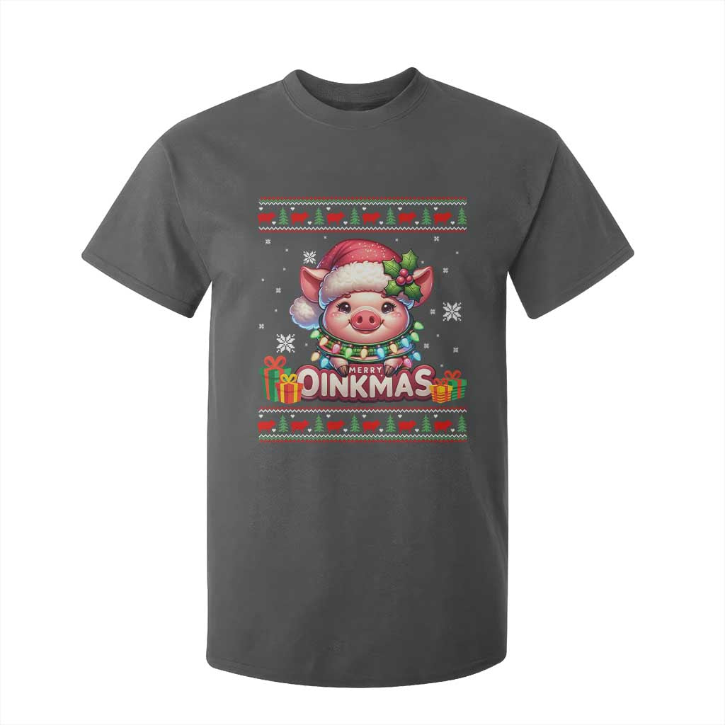Funny Merry Oinkmas T Shirt For Kid Pig Lover Ugly Christmas Gift TS12 Dark Heather Print Your Wear