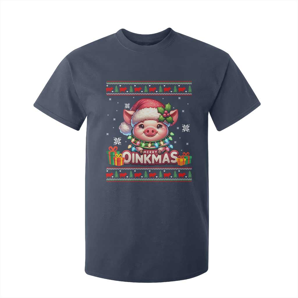 Funny Merry Oinkmas T Shirt For Kid Pig Lover Ugly Christmas Gift TS12 Navy Print Your Wear