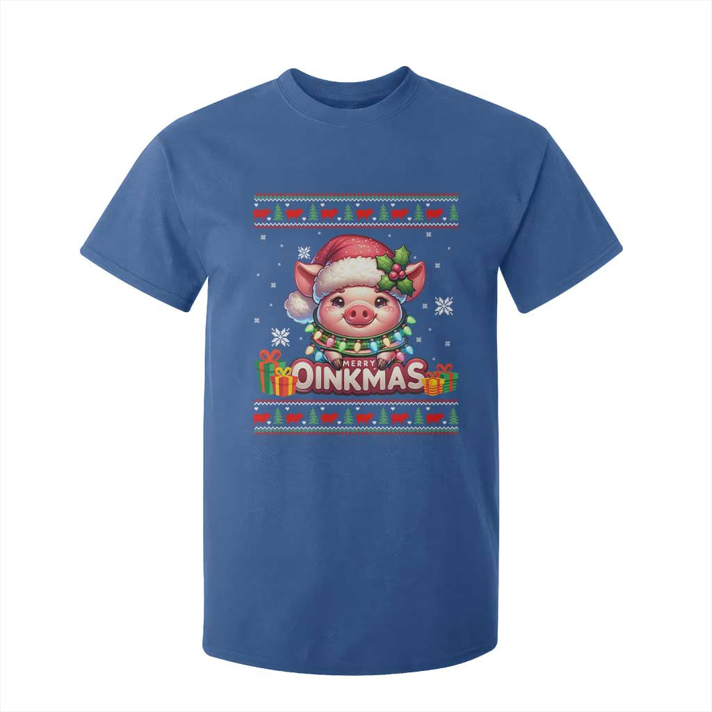 Funny Merry Oinkmas T Shirt For Kid Pig Lover Ugly Christmas Gift TS12 Royal Blue Print Your Wear