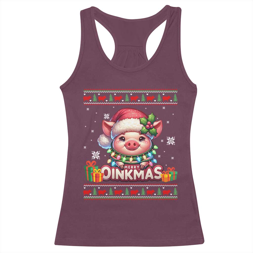 Funny Merry Oinkmas Racerback Tank Top Pig Lover Ugly Christmas Gift TS12 Maroon Print Your Wear