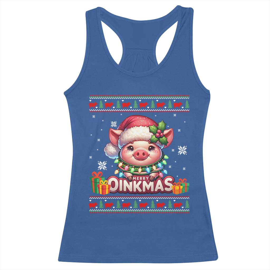 Funny Merry Oinkmas Racerback Tank Top Pig Lover Ugly Christmas Gift TS12 Royal Blue Print Your Wear