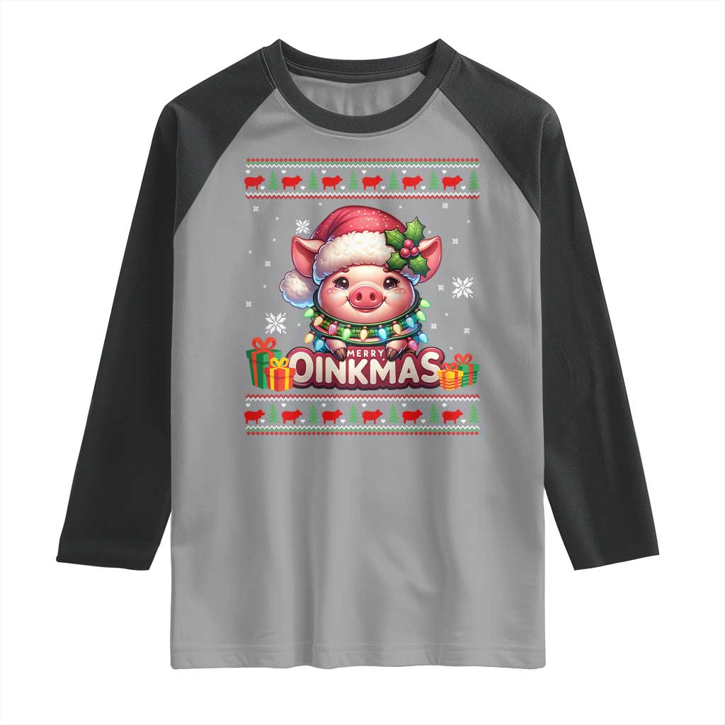 Funny Merry Oinkmas Raglan Shirt Pig Lover Ugly Christmas Gift TS12 Sport Gray Black Print Your Wear