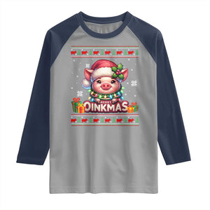 Funny Merry Oinkmas Raglan Shirt Pig Lover Ugly Christmas Gift TS12 Sport Gray Navy Print Your Wear