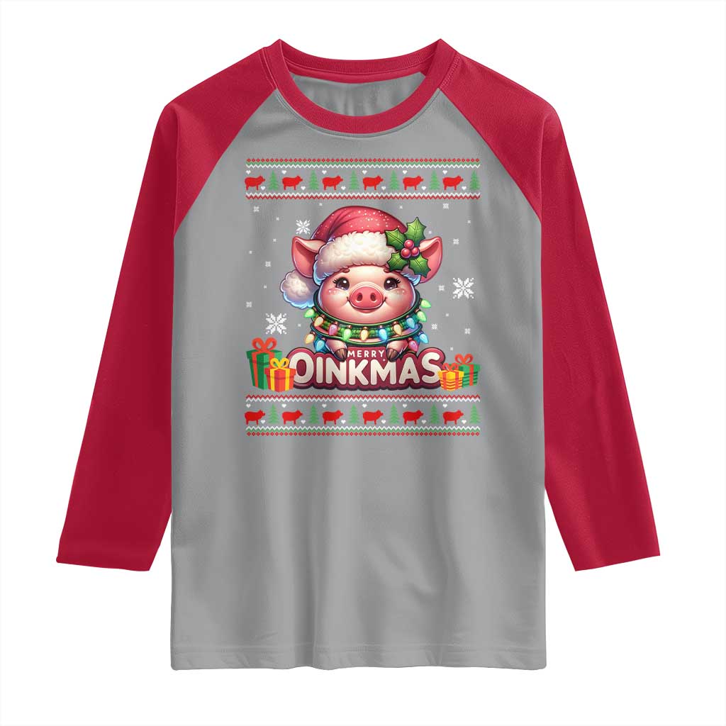 Funny Merry Oinkmas Raglan Shirt Pig Lover Ugly Christmas Gift TS12 Sport Gray Red Print Your Wear