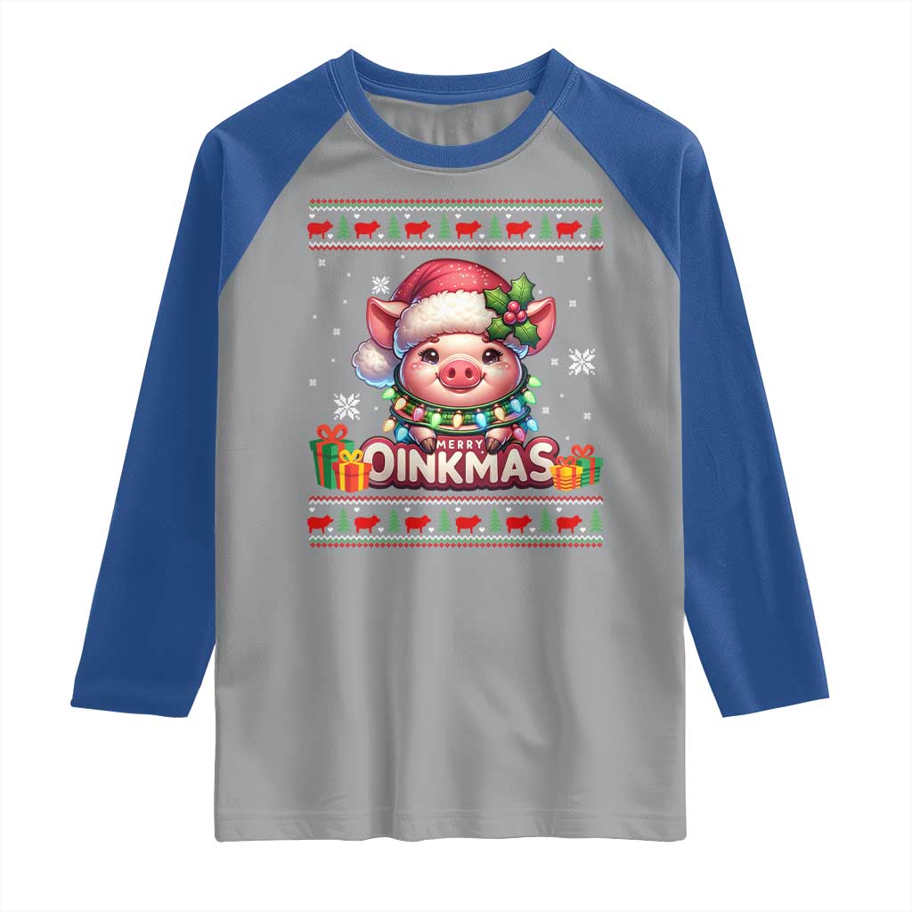 Funny Merry Oinkmas Raglan Shirt Pig Lover Ugly Christmas Gift TS12 Sport Gray Royal Print Your Wear