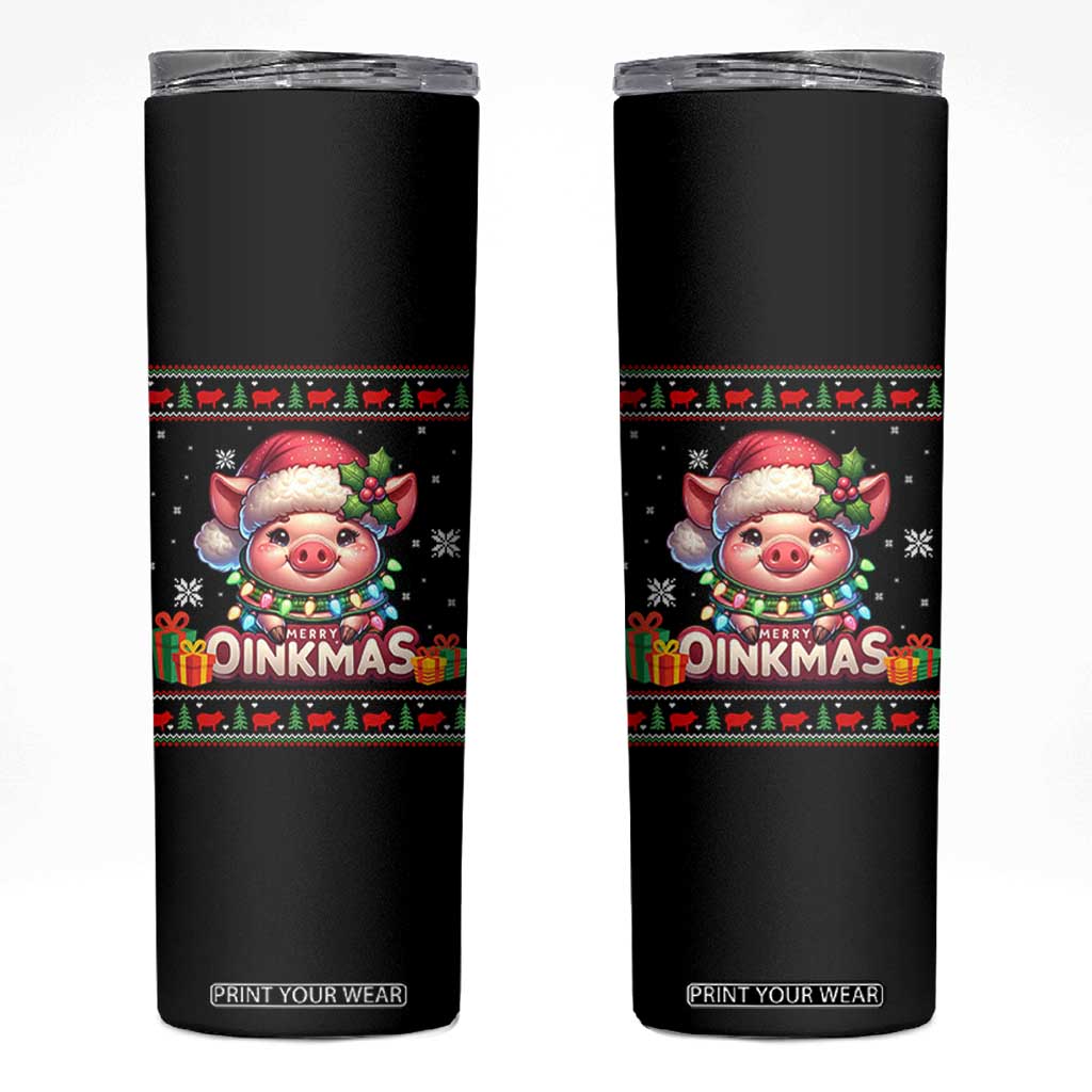 Funny Merry Oinkmas Skinny Tumbler Pig Lover Ugly Christmas Gift TS12 Black Print Your Wear