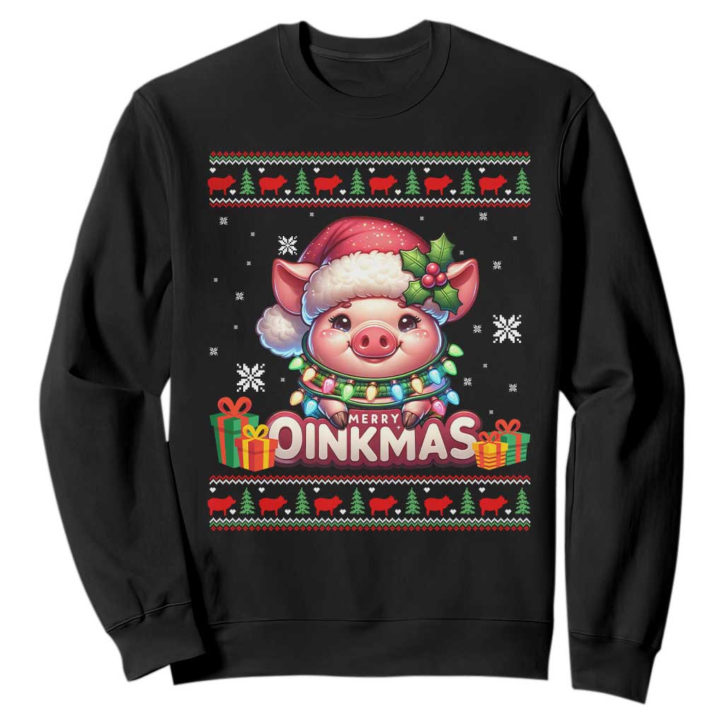 Funny Merry Oinkmas Sweatshirt Pig Lover Ugly Christmas Gift TS12 Black Print Your Wear