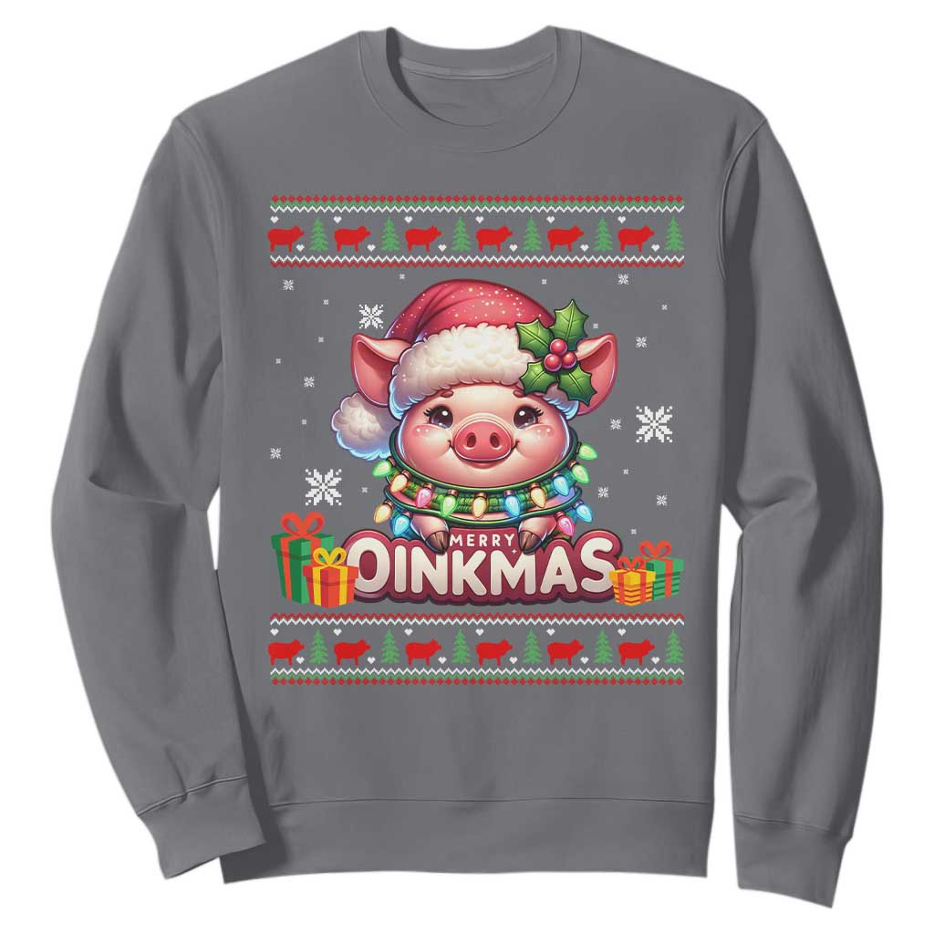 Funny Merry Oinkmas Sweatshirt Pig Lover Ugly Christmas Gift TS12 Charcoal Print Your Wear
